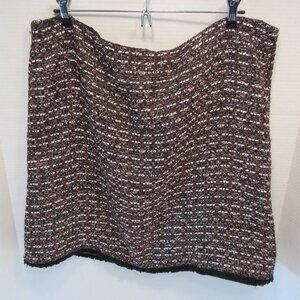 Loft Outlet Tweed Skirt Black/White/Red/Silver Metallic Fringe Bottom Size 16